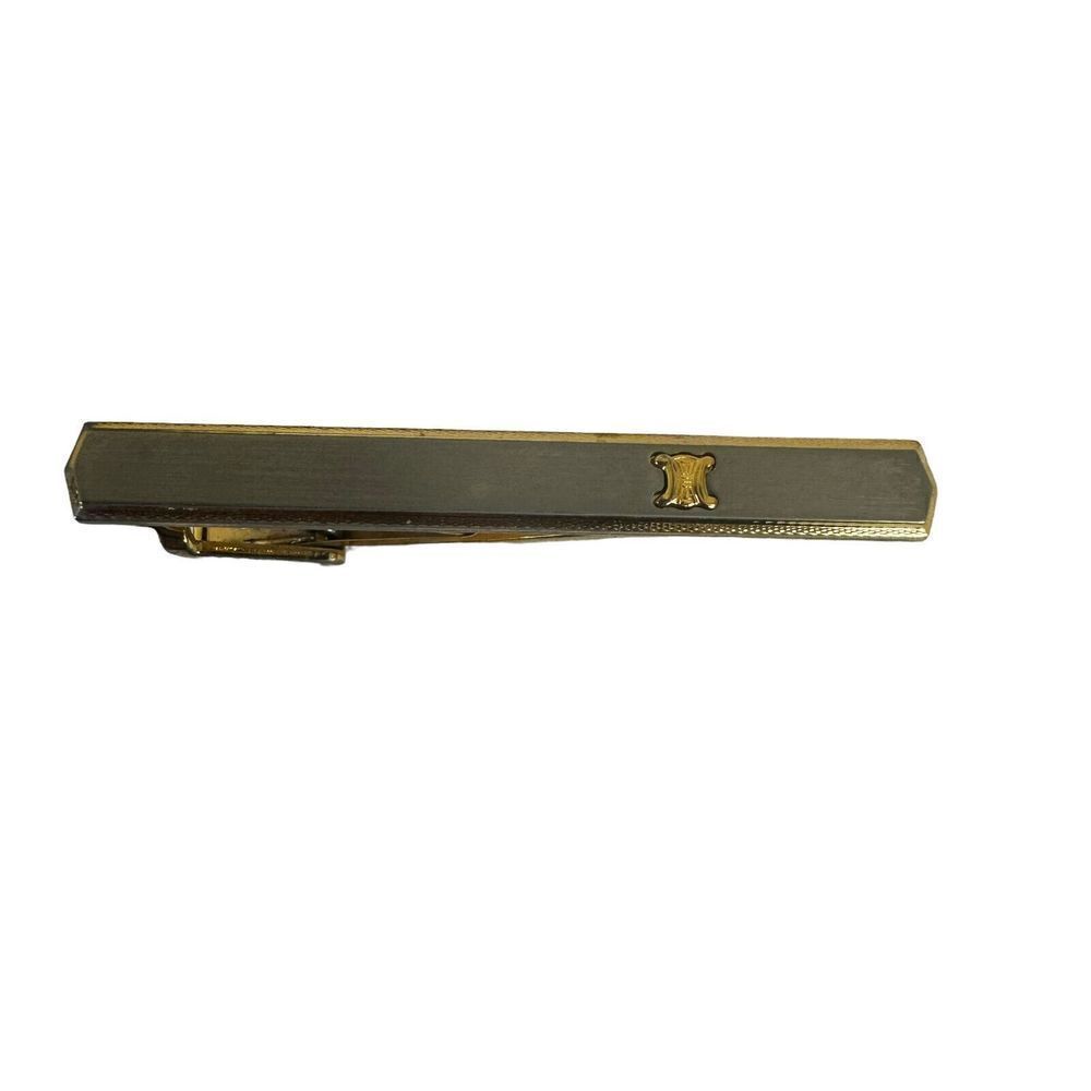 Celine Vintage Gold Tie Bar Logo Tie Pin Clip Authentic